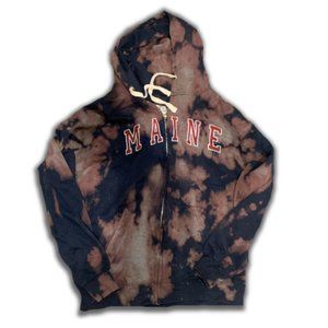 Acid Wash Maine Zip-Up Hoodie, Adult Mens Large, College, Can be Cropped